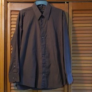 A charcoal grey button up dress shirt